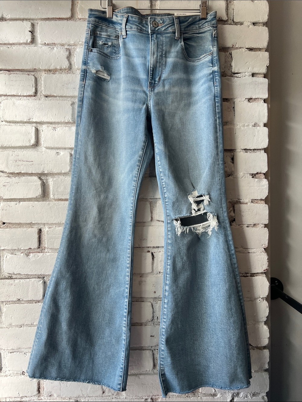 Women's Distressed Blue Jeans boot cut flare leg denim casual denim